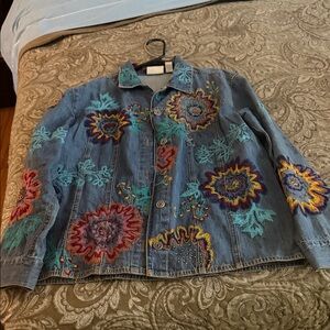 Chico's Colorful Embroidered Jean Jacket